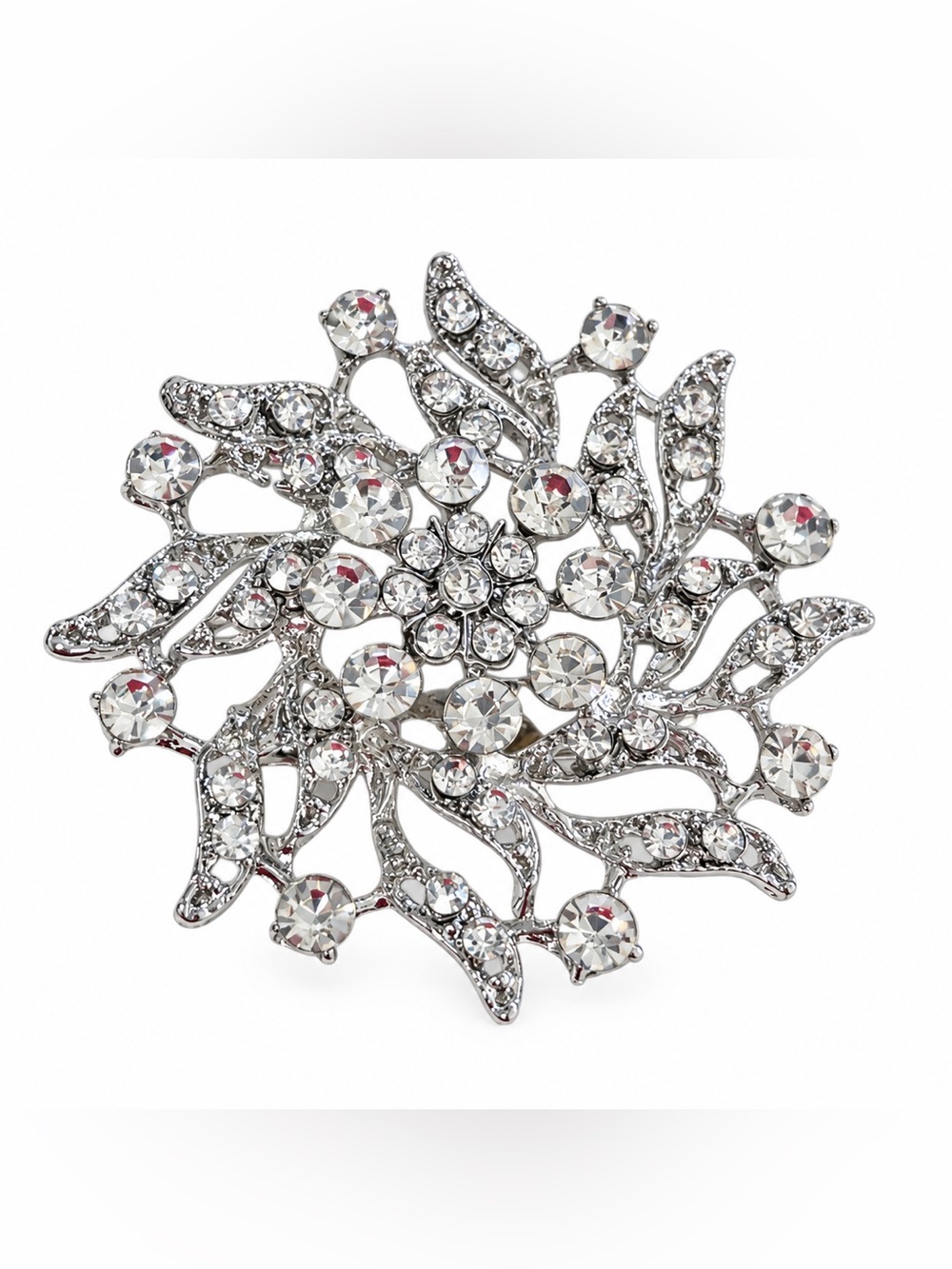 Crystal Floral Silver-Tone Brooch - Women's Jewelry